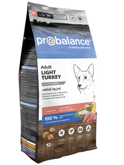 Сухой корм для собак Probalance Adult Light, контроль веса, с индейкой, 12кг